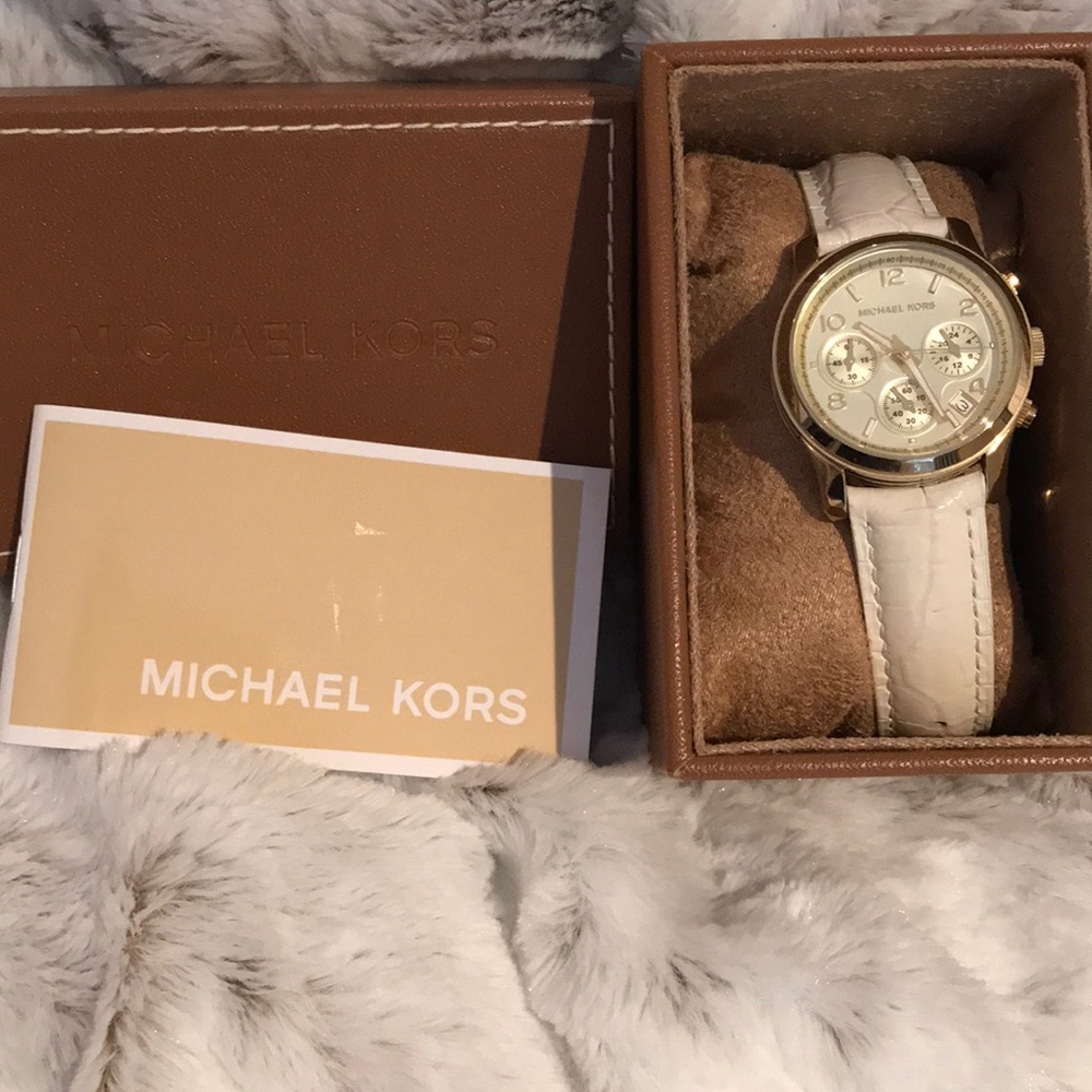 Michael Kors Watch - white leather bracelet